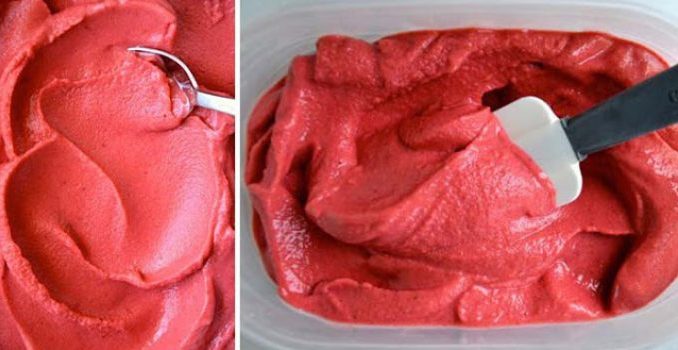 Leckere gesunde Erdbeer-Joghurt-Eiscreme aus 4 Zutaten in nur 5 Minuten zubereitet