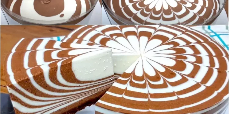 Abwechselnde Schichten Vanille und Schokolade – Das Ergebnis ist ein zarter Vanille-Schokoladen-Geschmack und mäßig süß. Dieser Kuchen zergeht auf der Zunge!