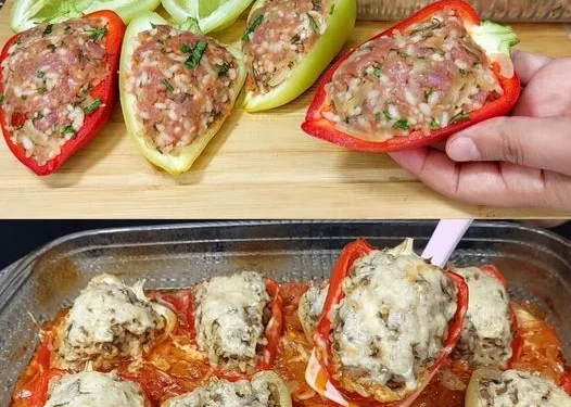 Omas Ofenpaprika gefüllt mit Hackfleisch, schmeckt wahnsinnig lecker!