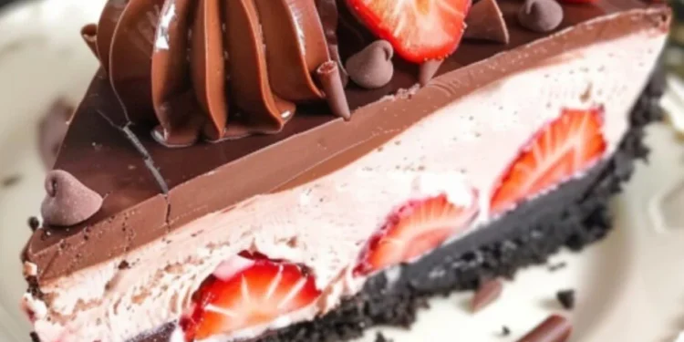 Schokoladenüberzogener Erdbeer-Käsekuchen