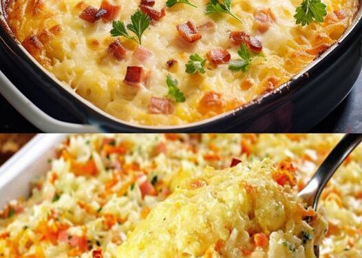 GEBACKENER REIS MIT SCHINKEN UND KÄSE