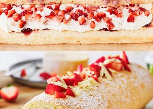 Biskuitrolle mit Erdbeer-Sahne Füllung