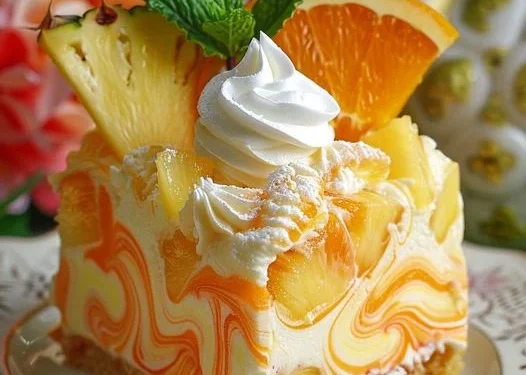 Erfrischender Südlicher Ananas-Orangen-Swirl-Käsekuchen