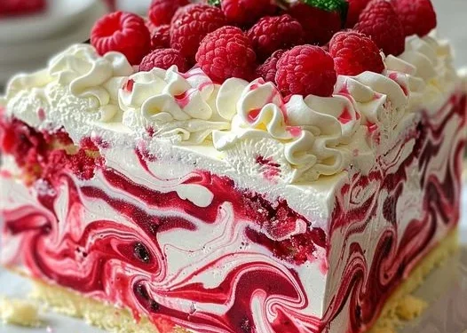 Himbeer-Swirl-Eiscremekuchen! Perfekt für eine Sommerfreude.