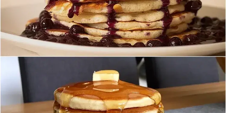 Buttermilch Pfannkuchen, hier mit Blaubeersauce