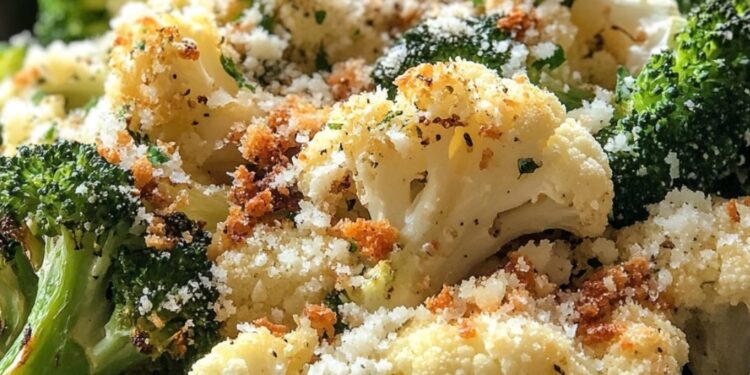 Knuspriger Blumenkohl und Brokkoli mit Knoblauch und Parmesan