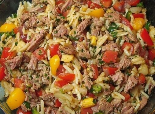 Kritharaki Salat mit Hackfleisch perfekt für den Sommer