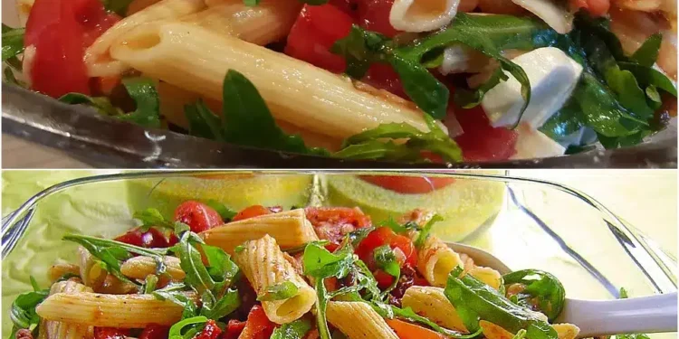 Mediterraner Nudelsalat mit Rucola