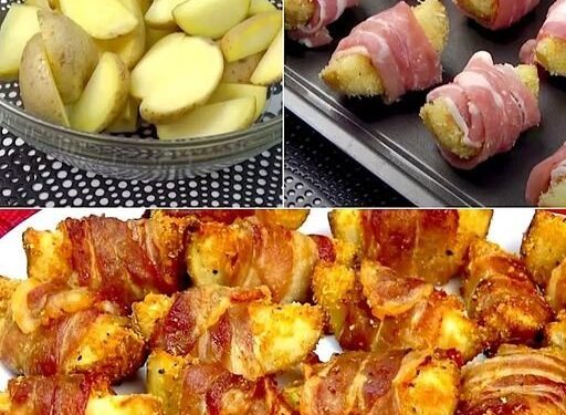 Eingewickelte Kartoffeln Mit Speck und 50 g Parmesan