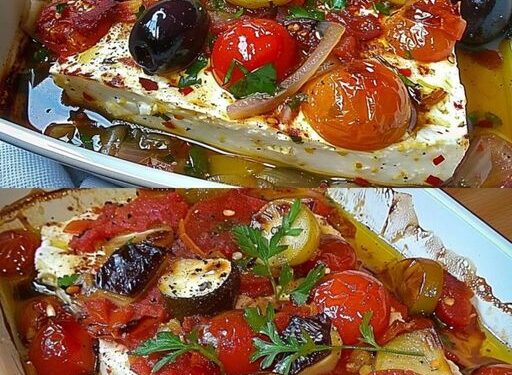 Gebackener Schafskäse mit Knoblauch und 15 kleine Tomaten