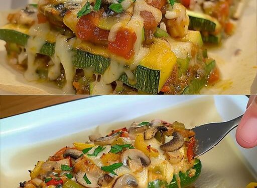 Zucchini mit 100 g Streukäse und Champignons