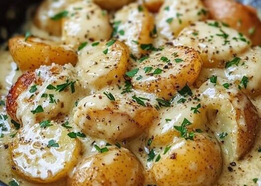 Kartoffeln in cremiger Knoblauchsoße mit 400 ml Kochsahne