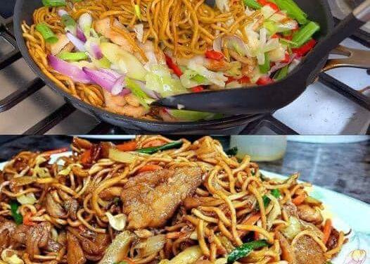 Chinesische Nudeln mit 200 g Hähnchenfleisch Ich konnte sie täglich essen