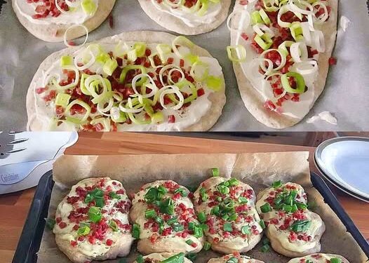 Mittelalterliche Rahmfladen mit 100 g Schinkenwürfel wie auf dem Weihnachtsmarkt