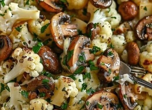 Blumenkohl Champignons Pfanne mit Knoblauch in 15 Minuten!