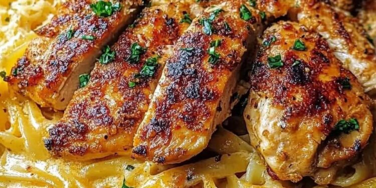 Herzhaftes Cajun-Hähnchen mit cremiger Parmesan-Linguine