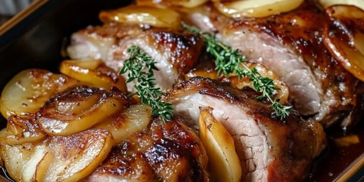 Schweinenacken mit Äpfeln und Zwiebeln – Saftig, Aromatisch & Fruchtig!