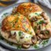 Käse-Knoblauch-Butter gefülltes Hähnchen mit Champignons