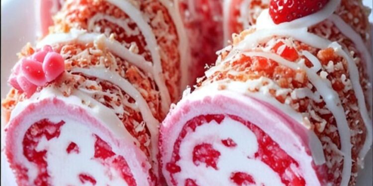 Gerollter Erdbeer-Shortcake – Ein süßer Leckerbissen, perfekt für jeden Anlass.