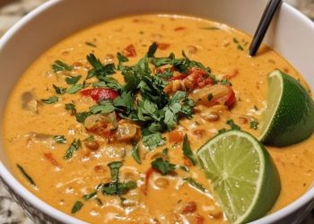 Rote Linsen Curry Suppe mit Kokosmilch und Limette