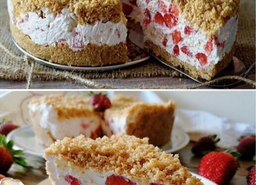 Ich verrühre Mascarpone mit 350 g Erdbeeren, Erdbeerkuchen ohne Backen