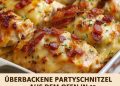Überbackene Partyschnitzel aus dem Ofen