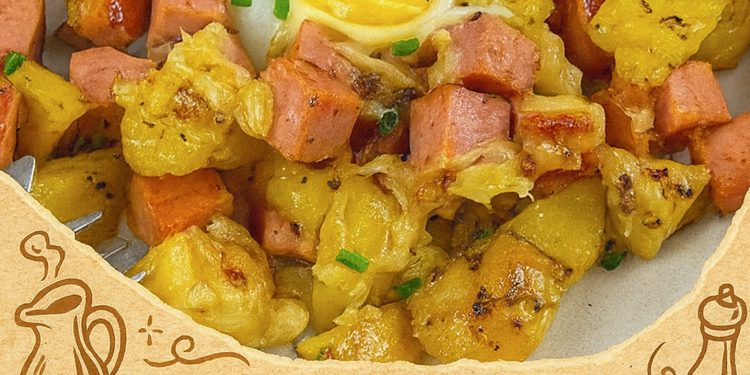 Dieser Leberkäse-Kartoffelauflauf mit Spiegelei ist pure Herzensküche