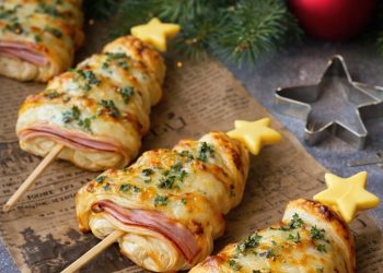 Pizza-Weihnachtsbaum mit Käse und Schinken