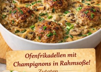 Ofenfrikadellen in Champignon Rahmsoße in 20 Minuten!