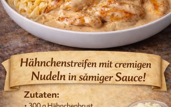 Nudeln mit Hähnchen in Sahnesauce