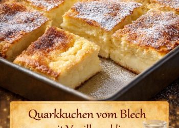 Quarkkuchen vom Blech mit Vanillepudding ein echter Klassiker
