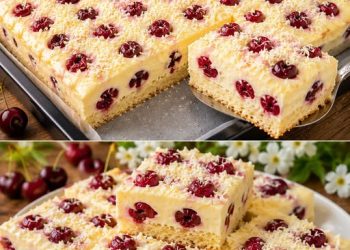 Weiße Wolke mit Kirschen und Vanillepudding