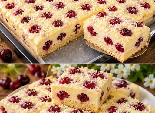 Weiße Wolke mit Kirschen und Vanillepudding