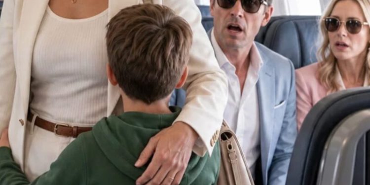 Mein 10-jähriger Sohn kam von der Flugzeugtoilette zurück und flüsterte: „Mama… Papa sitzt vorne.“